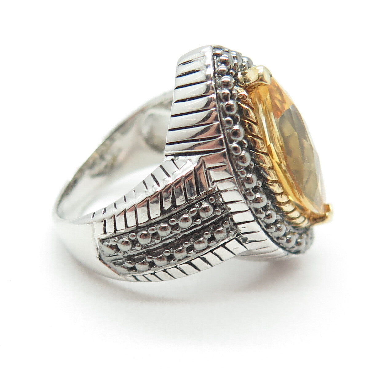 FADI 925 Sterling Silver Real Marquise-Cut Citrine Oxidized Ring Size 7.25