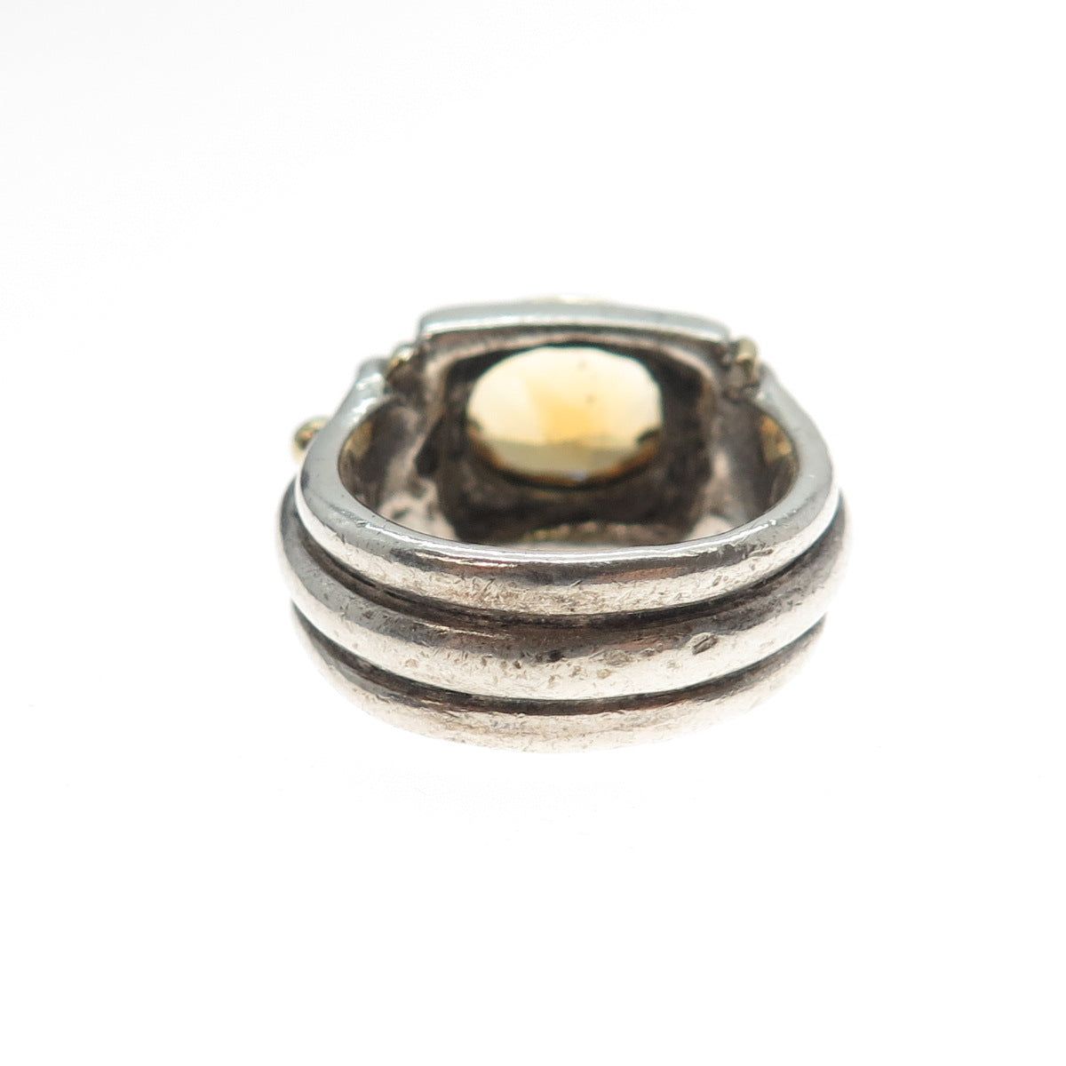 925 Sterling Silver 18K Gold Vintage Real Citrine Oxidized Ring Size 6.25