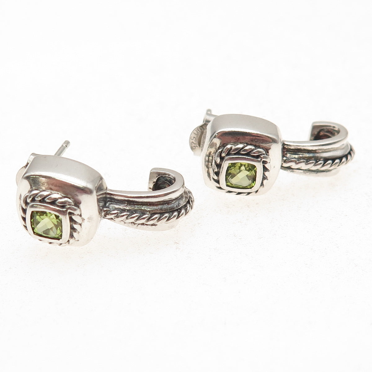 925 Sterling Silver Vintage Real Peridot Oxidized Claw Earrings