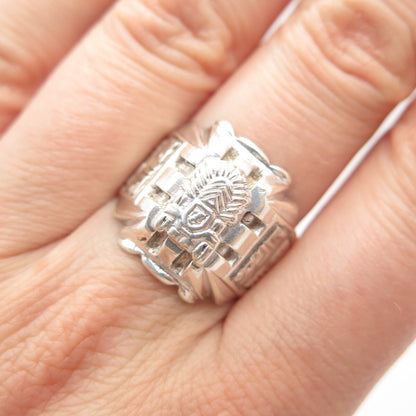 925 Sterling Silver Vintage Wide Tribal Ring Size 8.25