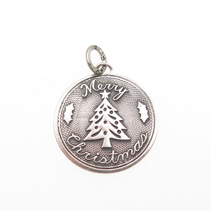BEAU 925 Sterling Silver Vintage Merry Christmas Oxidized Charm Pendant