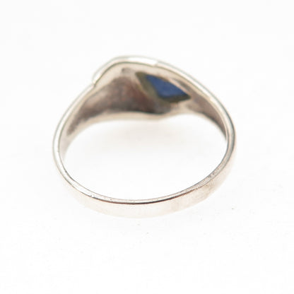Ken Crafts 925 Sterling Silver Vintage Real Lapis Oxidized Ring Size 8