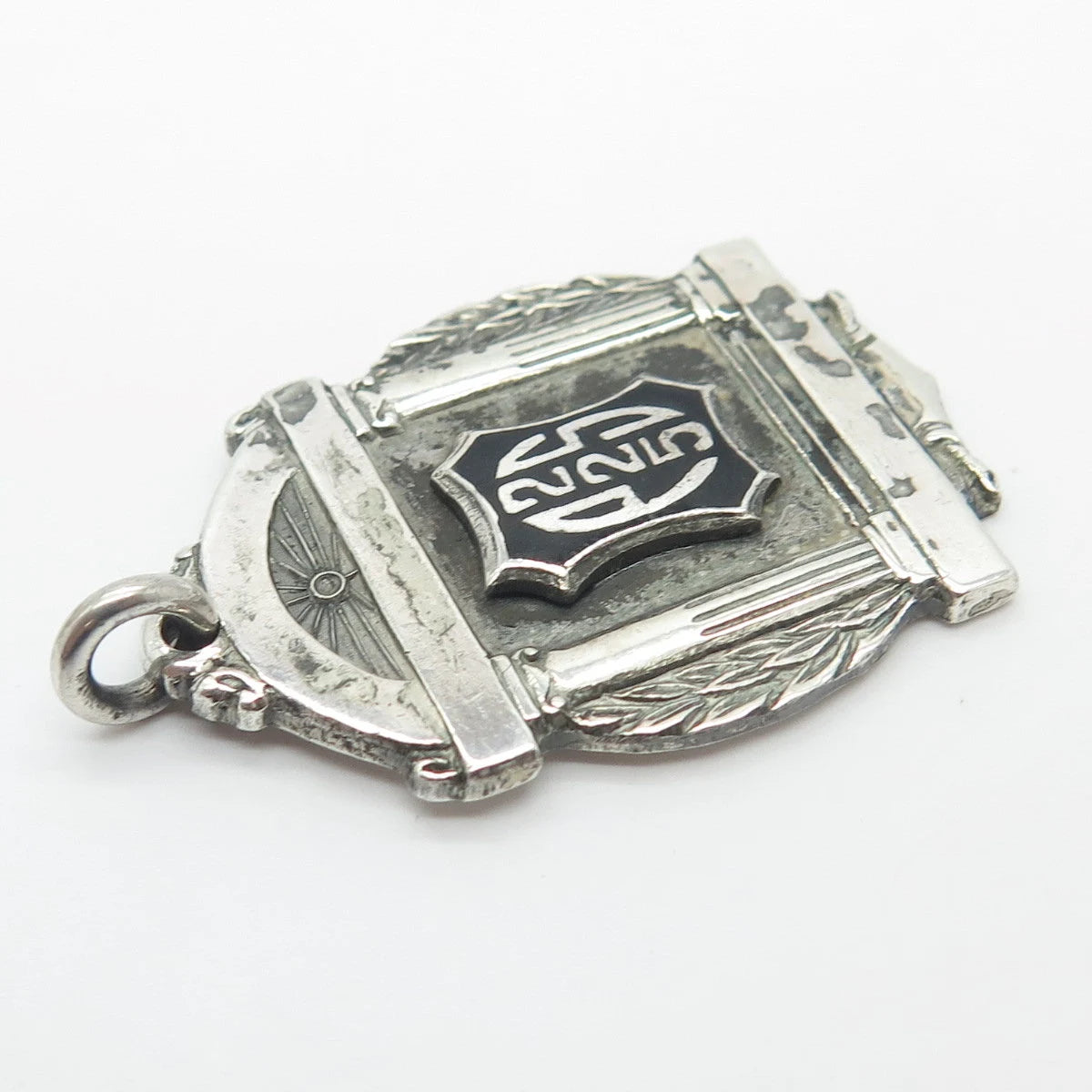 925 Sterling Silver Vintage LIEBER Black Enamel "225 PS" Pendant