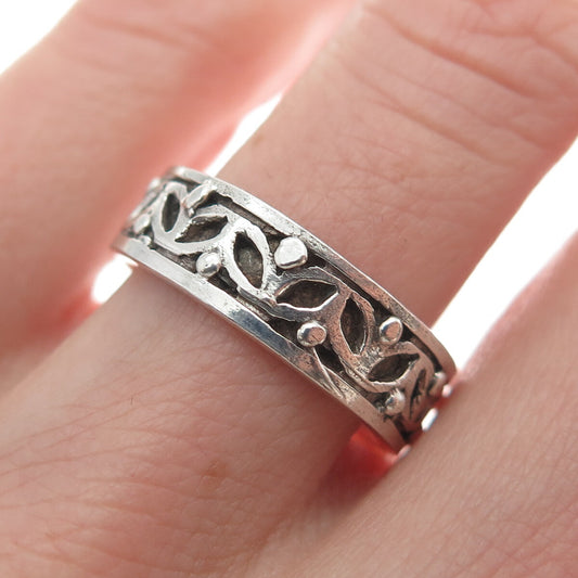 925 Sterling Silver Vintage Floral Oxidized Band Ring Size 7