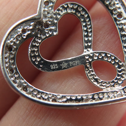 925 Sterling Silver Real Round-Cut Diamond Heart Slide Pendant