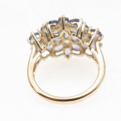 925 Sterling Silver Gold Plated Real Tanzanite & White Topaz Ring Size 8