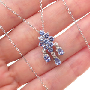 Chuck Clemency 925 Sterling Silver Real Tanzanite White Topaz Chain Necklace 20"