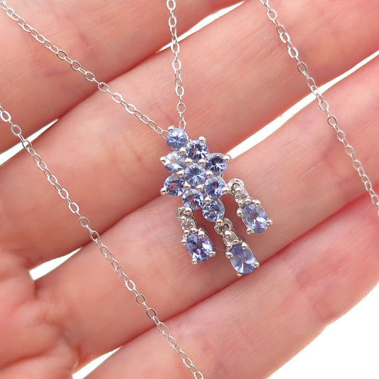 Chuck Clemency 925 Sterling Silver Real Tanzanite White Topaz Chain Necklace 20"
