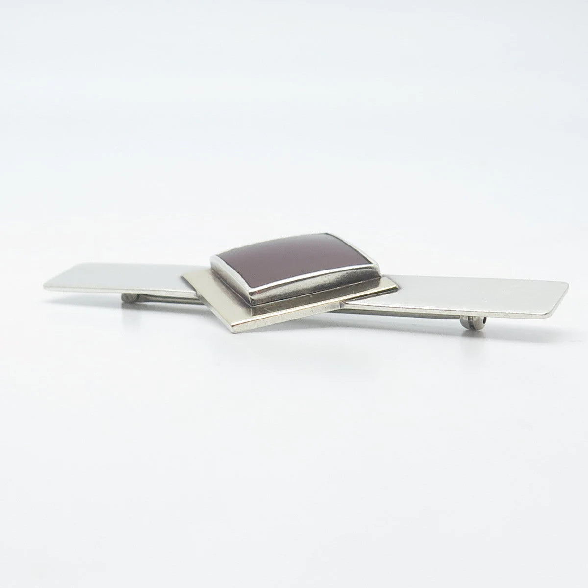925 Sterling Silver & 14k Gold Vintage Real Carnelian Geometric Pin Brooch