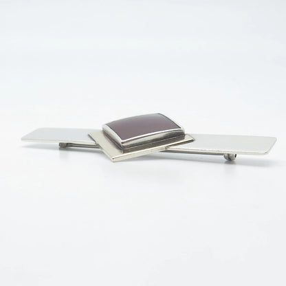 925 Sterling Silver & 14k Gold Vintage Real Carnelian Geometric Pin Brooch