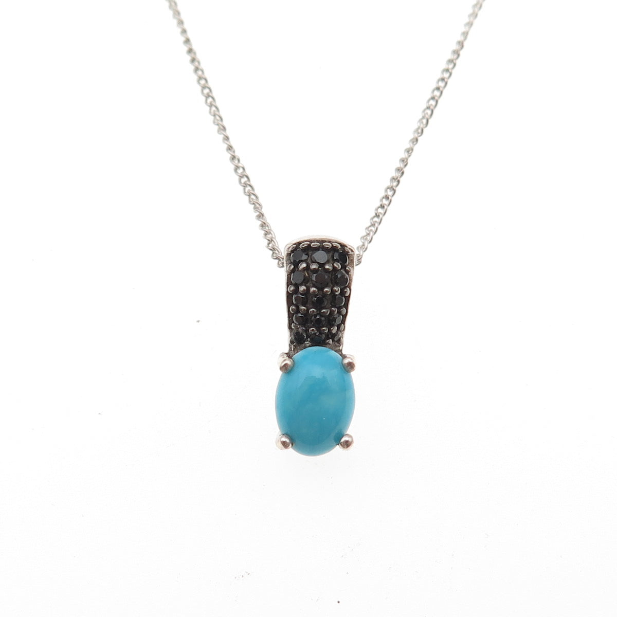 Chuck Clemency 925 Sterling Silver Real Turquoise & Black Spinel Necklace 20"