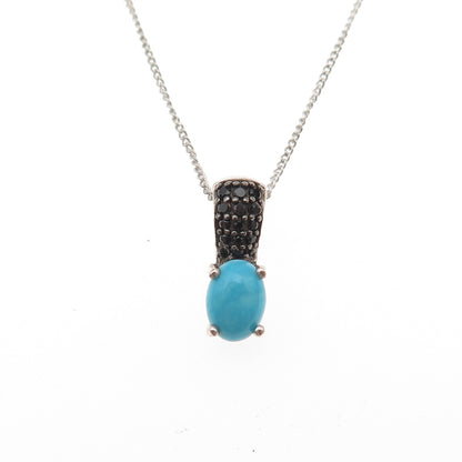 Chuck Clemency 925 Sterling Silver Real Turquoise & Black Spinel Necklace 20"