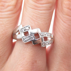 925 Sterling Silver Vintage Round-Cut C Z Geometric Ring Size 9.25