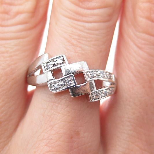 925 Sterling Silver Vintage Round-Cut C Z Geometric Ring Size 9.25