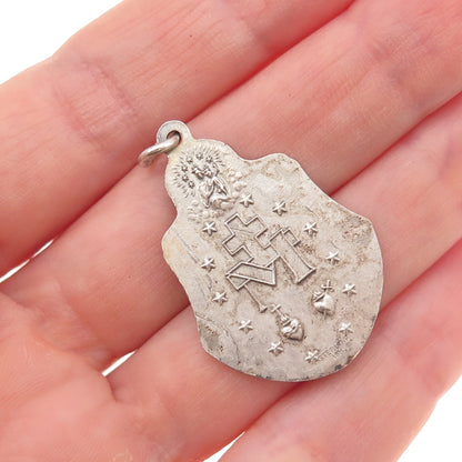 HMH Religious 925 Sterling Silver Antique Art Deco St. Mary Miraculous Pendant