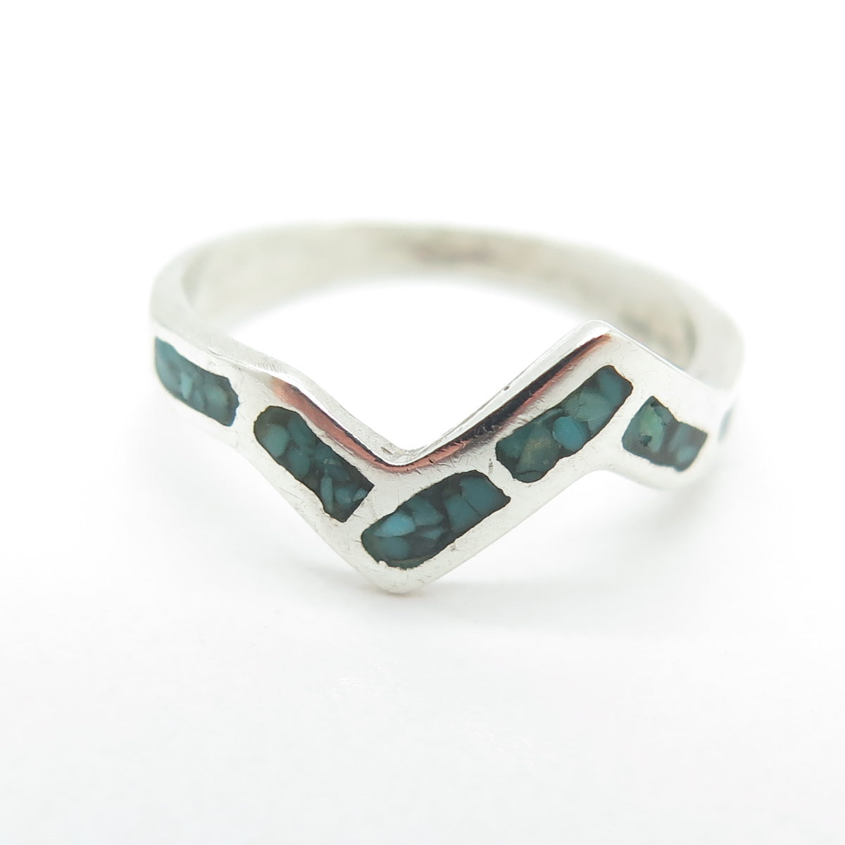 Old Pawn 925 Sterling Silver Southwestern Turquoise Inlay Zig Zag Ring Size 4.75