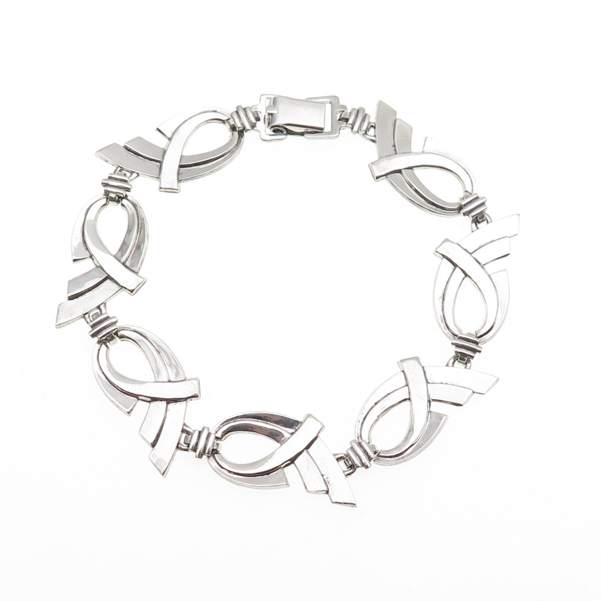 W.E. Richards 925 Sterling Silver Antique Art Deco Ribbon Link Bracelet 7"