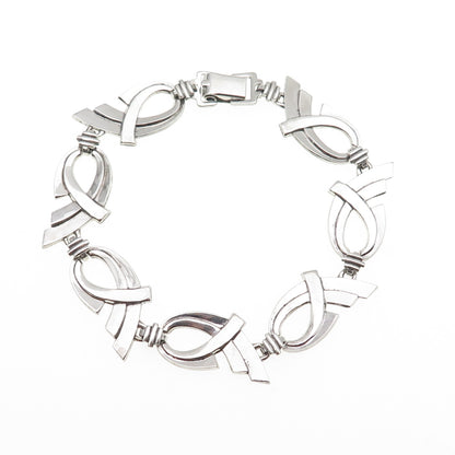 W.E. Richards 925 Sterling Silver Antique Art Deco Ribbon Link Bracelet 7"