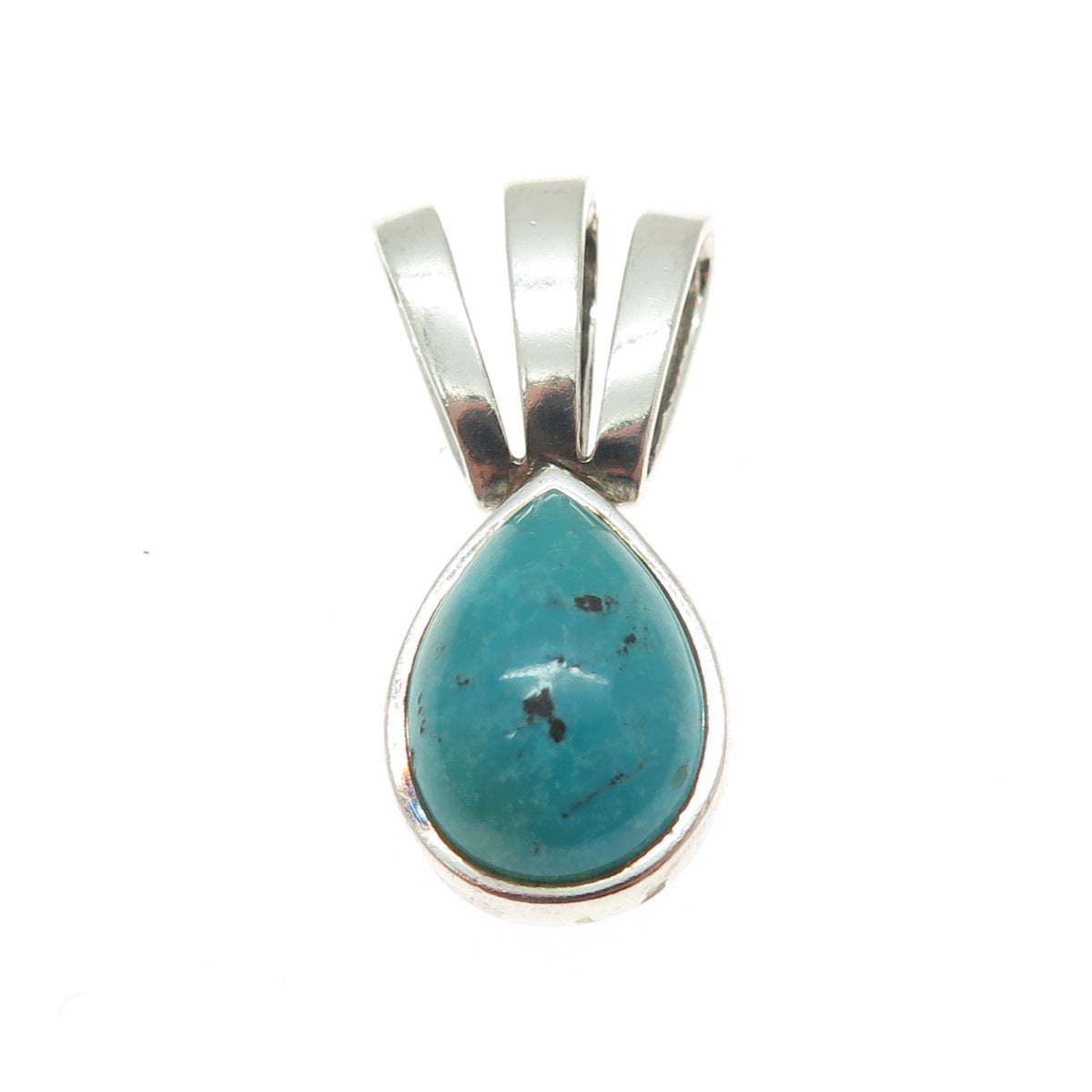 925 Sterling Silver Vintage S&G Real Pear-Cut Turquoise Modernist Pendant