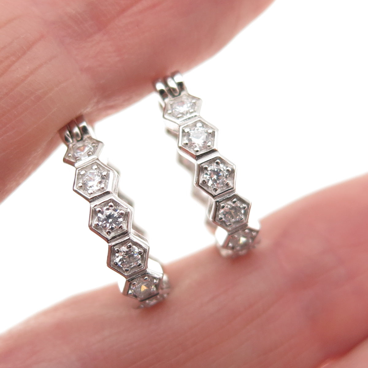 925 Sterling Silver Round-Cut C Z In & Out Hoop Earrings