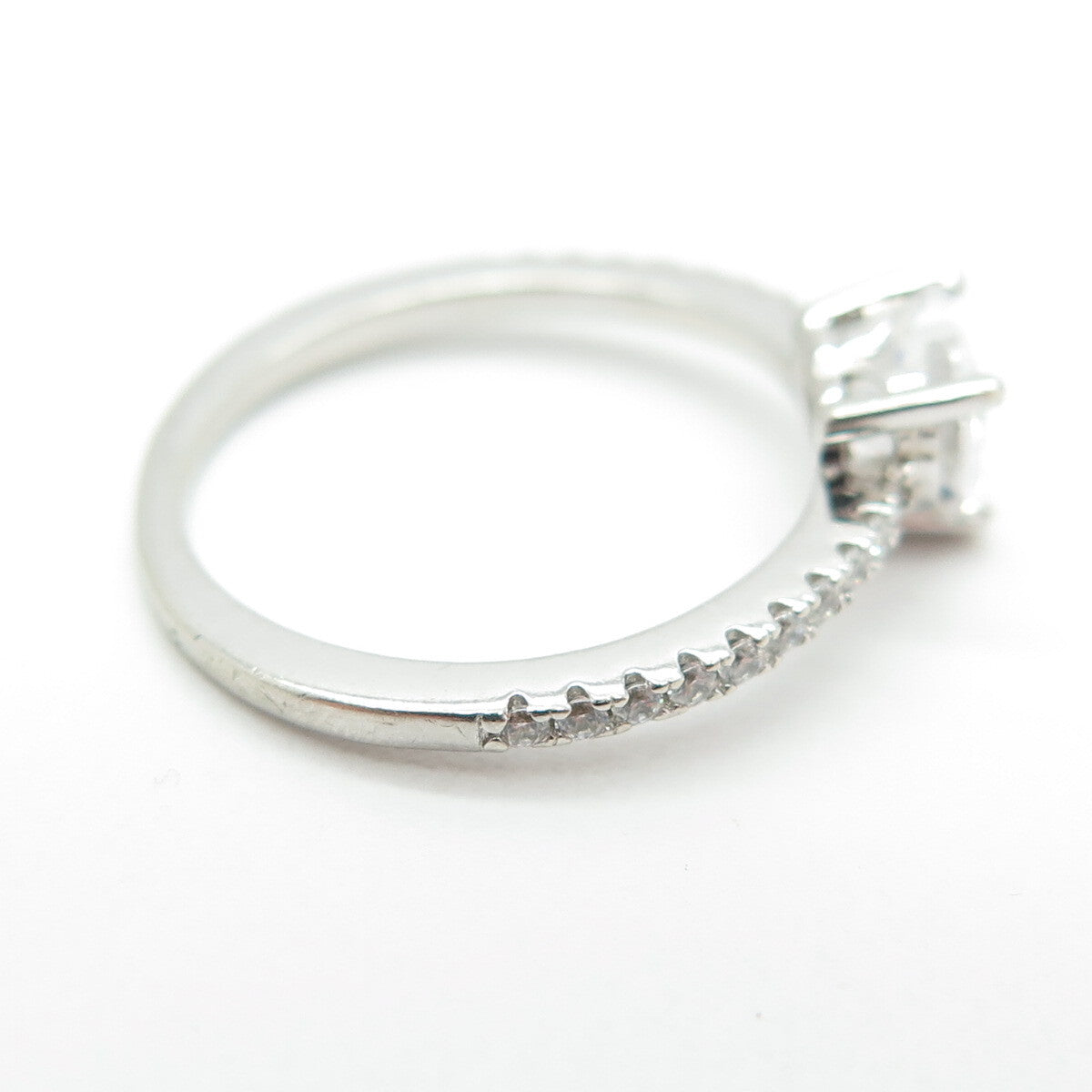 925 Sterling Silver Heart & Round-Cut Shaped C Z Ring Size 6