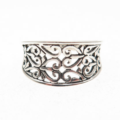 925 Sterling Silver Heart Ornate Oxidized Ring Size 8