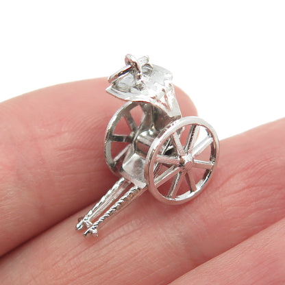 925 Sterling Silver Antique Art Deco Rickshaw Carriage 3D Charm Pendant