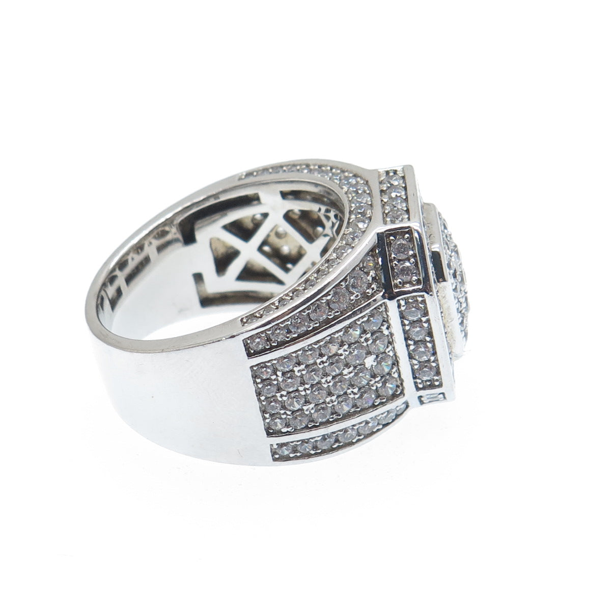 925 Sterling Silver Round-Cut C Z Octagon Ring Size 9.75