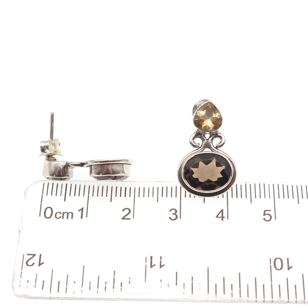 SX Sally C 925 Sterling Silver Vintage Real Smoky Quartz & Citrine Earrings