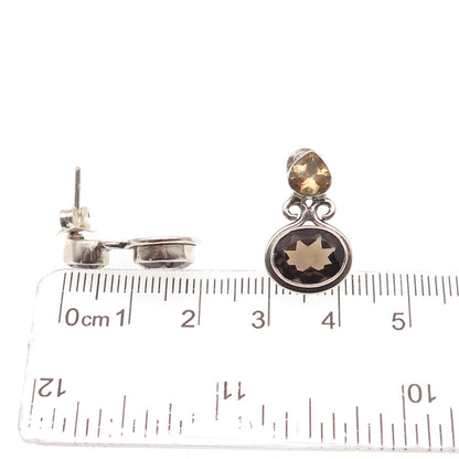 SX Sally C 925 Sterling Silver Vintage Real Smoky Quartz & Citrine Earrings