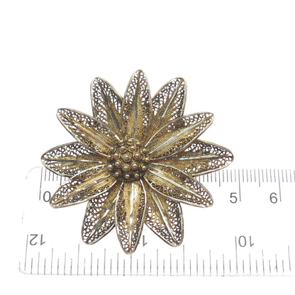 800 Silver Gold Plated Vintage Flower Filigree Pin Brooch
