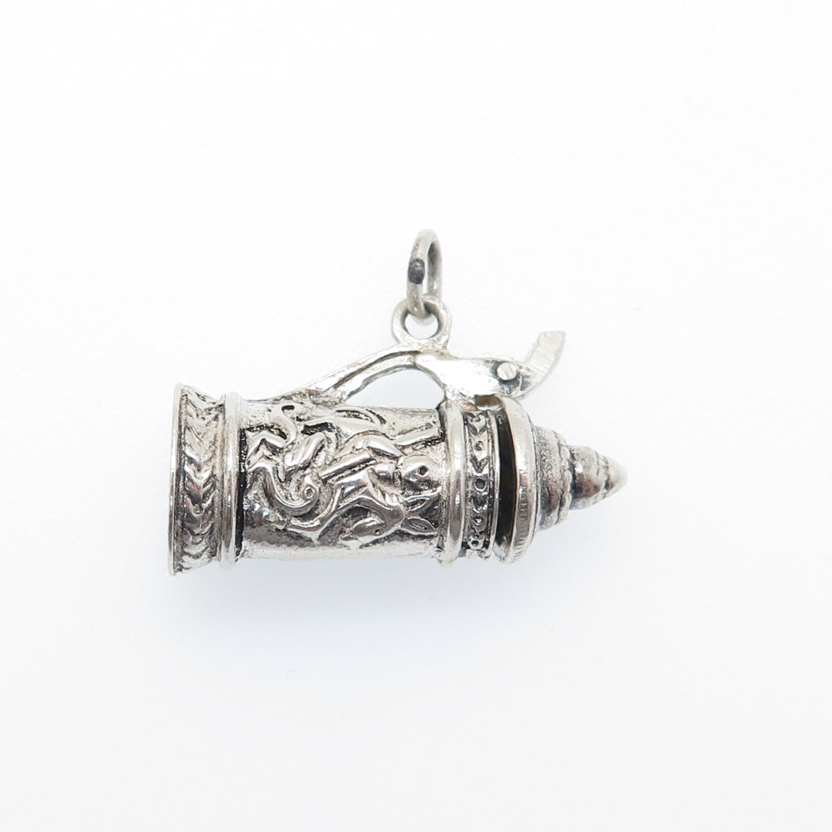 925 Sterling Silver Vintage Beer Stein Oxidized Locket 3D Charm Pendant