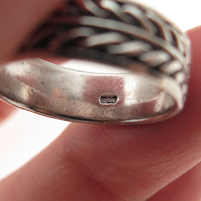 925 Sterling Silver Vintage Celtic Woven Oxidized Band Ring Size 7.75