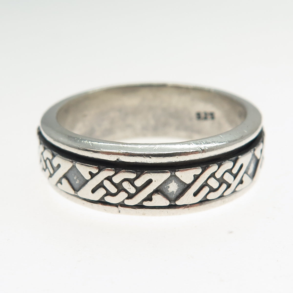 925 Sterling Silver Vintage Celtic Knot Rotating Oxidized Band Ring Size 11.75