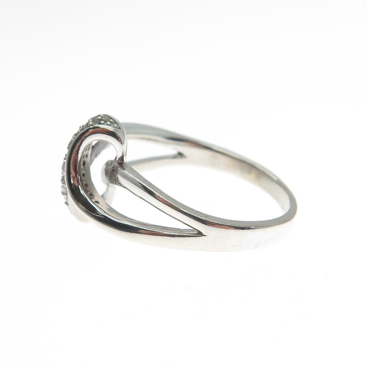 925 Sterling Silver Real Round-Cut Diamond Bypass Ring Size 8.25