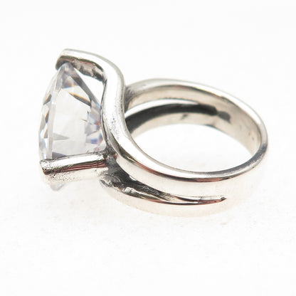 925 Sterling Silver Vintage Round-Cut C Z Modernist Oxidized Ring Size 6