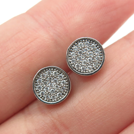 925 Sterling Silver Pave C Z Round Stud Earrings