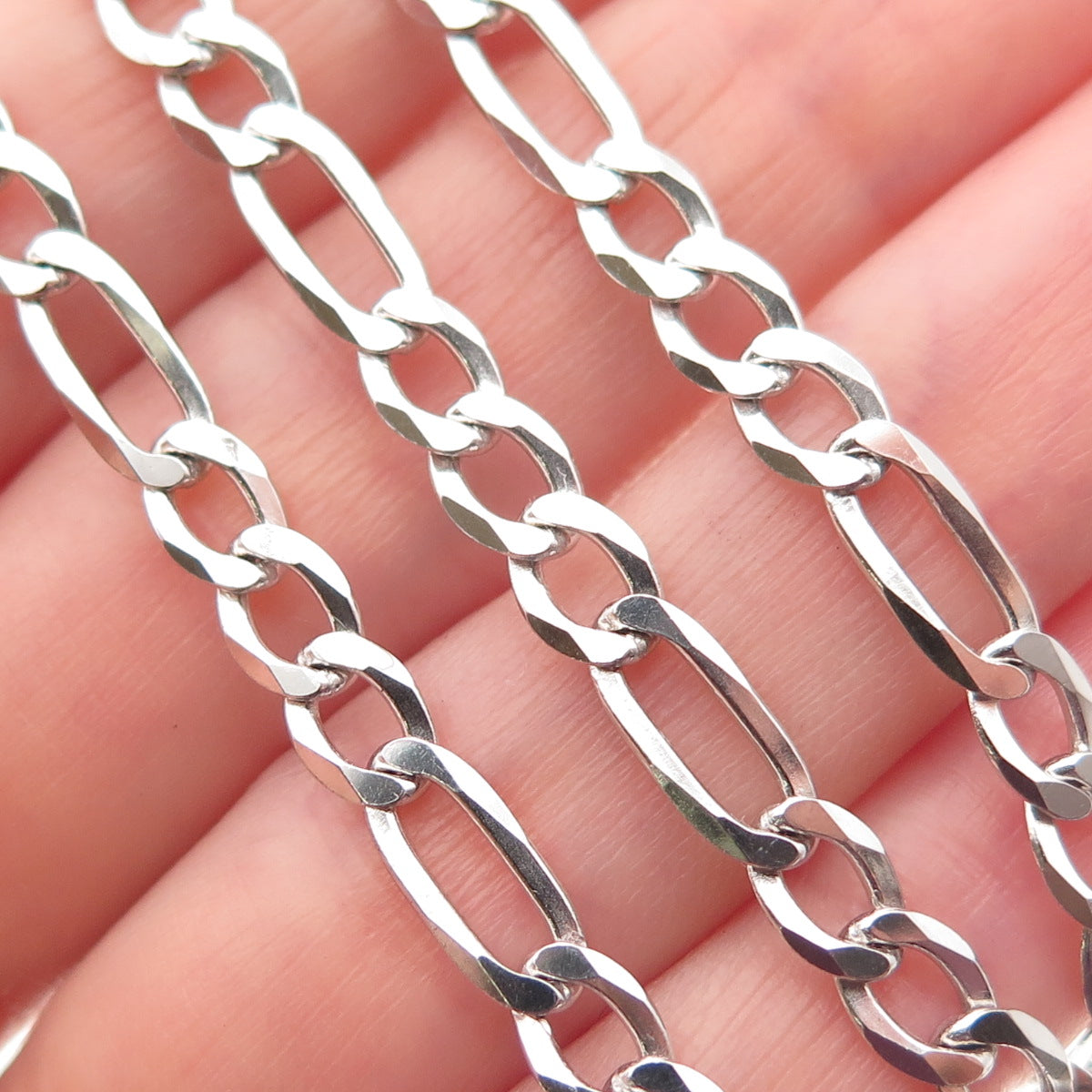 P. LUX 925 Sterling Silver Italy Figaro Chain Necklace 20"