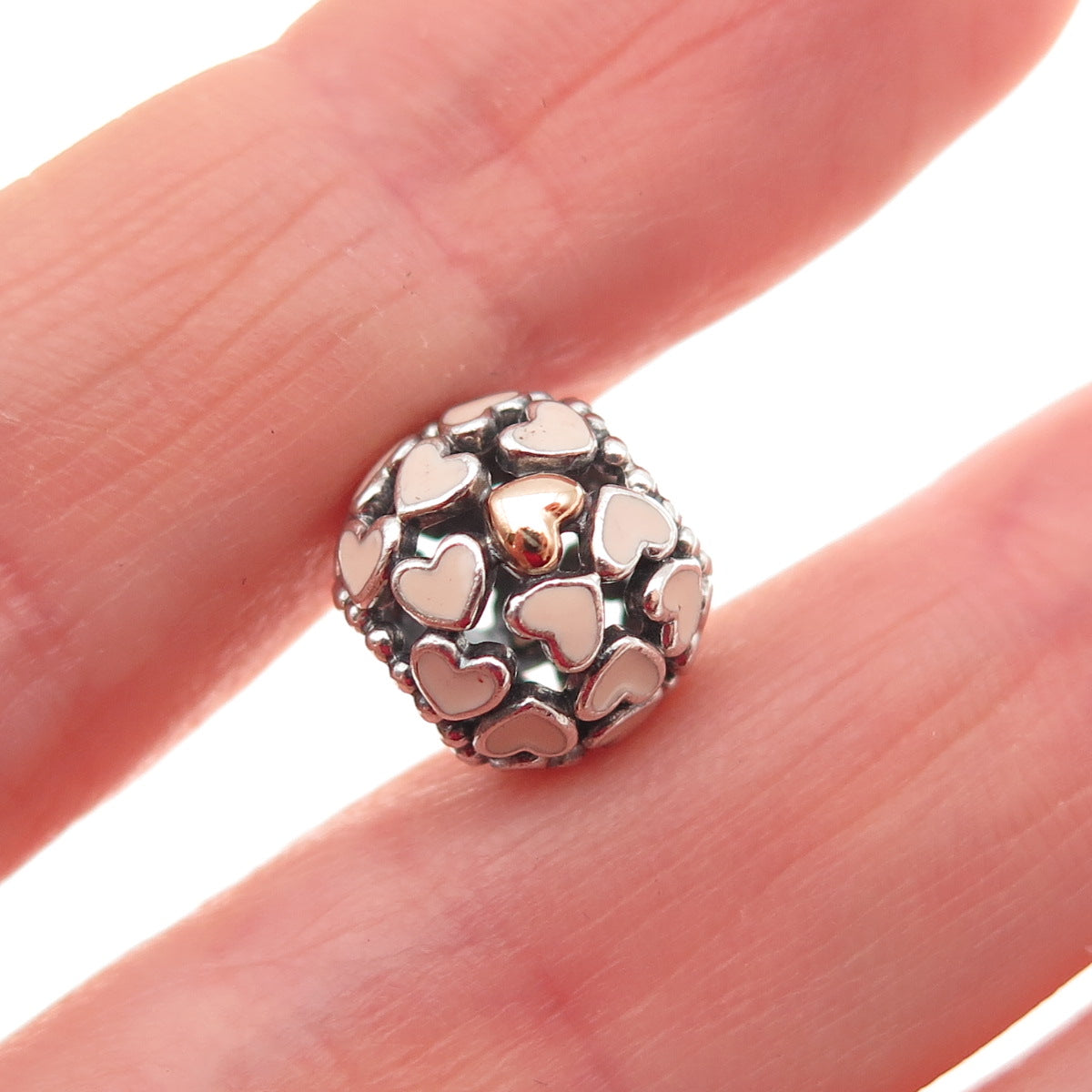 PANDORA 925 Sterling Silver & Gold Enamel Abundance of Love Slide Bead Charm