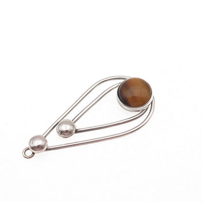 925 Sterling Silver Vintage Real Tiger Eye Modernist Teardrop Pendant