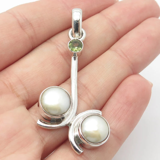 925 Sterling Silver Vintage Real Pearl & Peridot Gemstone Pendant