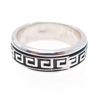 925 Sterling Silver Vintage Greek Key Rotating Band Oxidized Ring Size 9