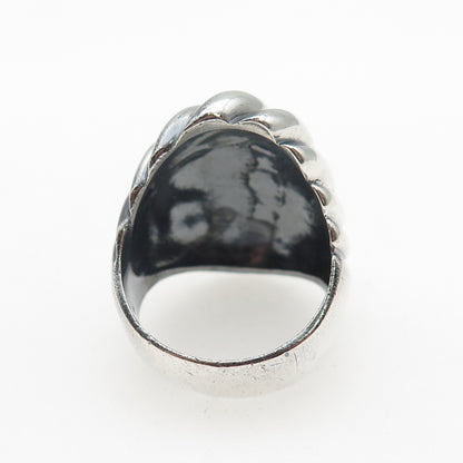 925 Sterling Silver Vintage Modernist Seashell Oxidized Statement Ring Size 9.5