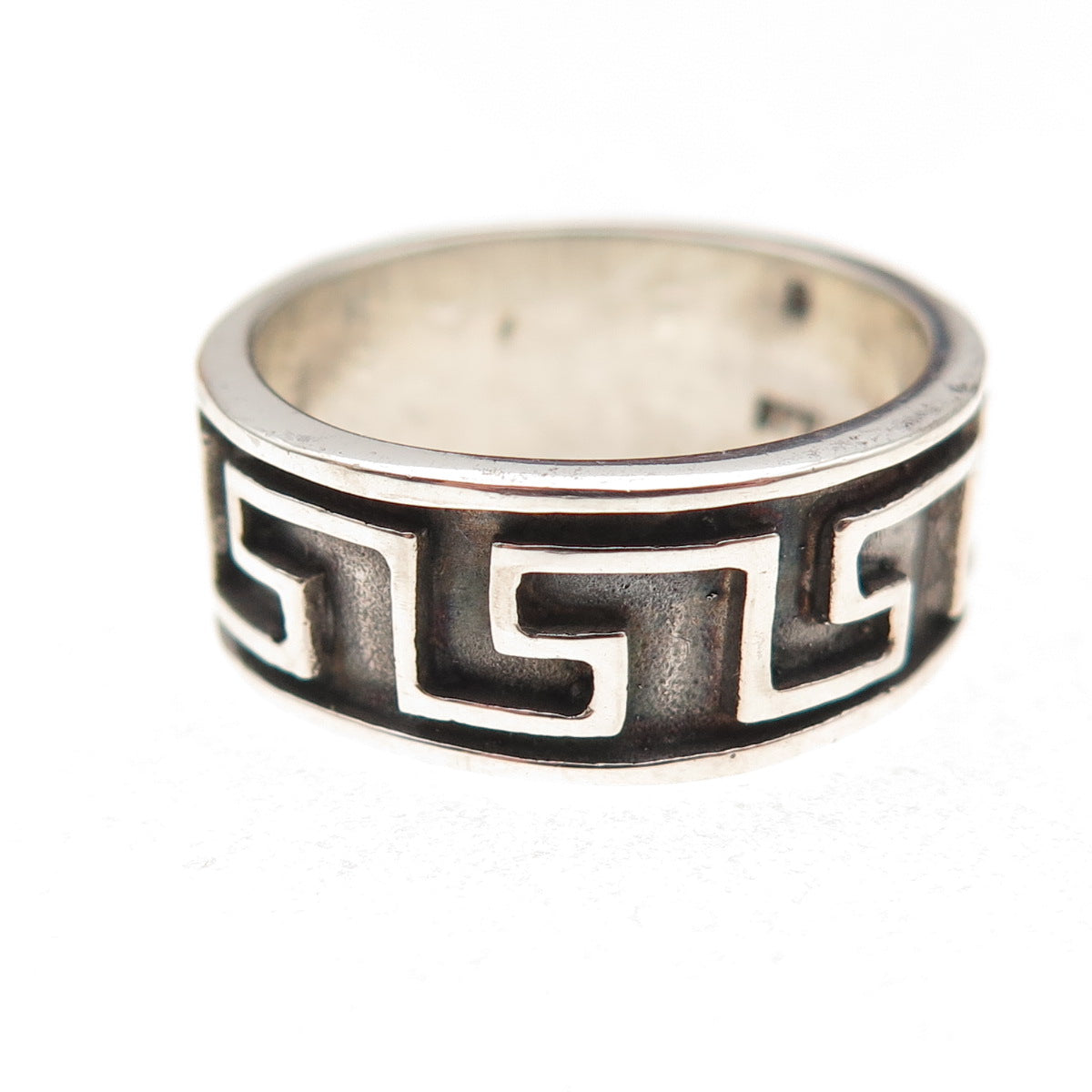 925 Sterling Silver Vintage Greek Maze Oxidized Band Ring Size 8