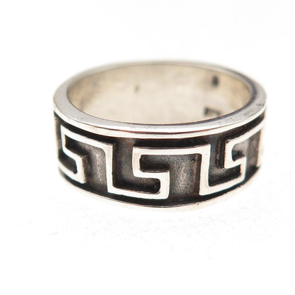 925 Sterling Silver Vintage Greek Maze Oxidized Band Ring Size 8
