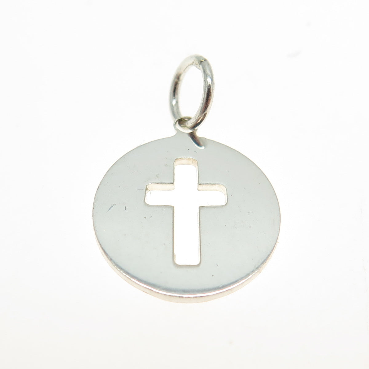 STULLER 925 Sterling Silver Vintage Cross Round Tag Minimalist Charm Pendant