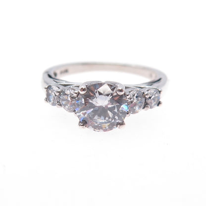 JH YOUNG 925 Sterling Silver Round-Cut C Z Engagement Ring Size 7