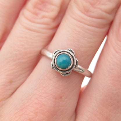 925 Sterling Silver Vintage Real Bisbee Turquoise Flower Ring Size 6.5