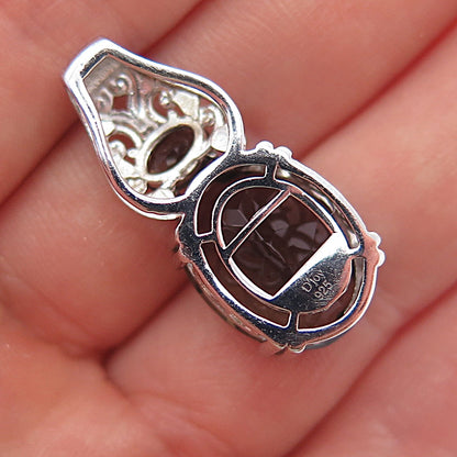 D'Joy 925 Sterling Silver Real Oval-Cut Smoky Quartz Charm Pendant