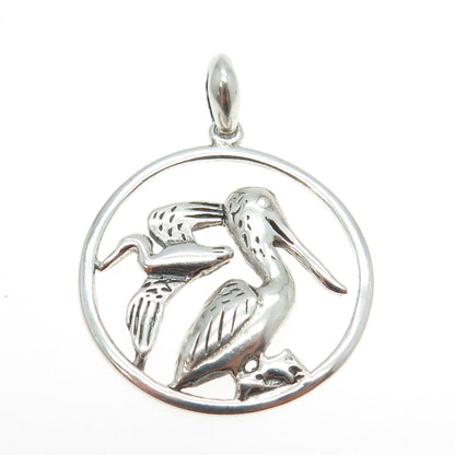 925 Sterling Silver Vintage Couple of Storks Pendant